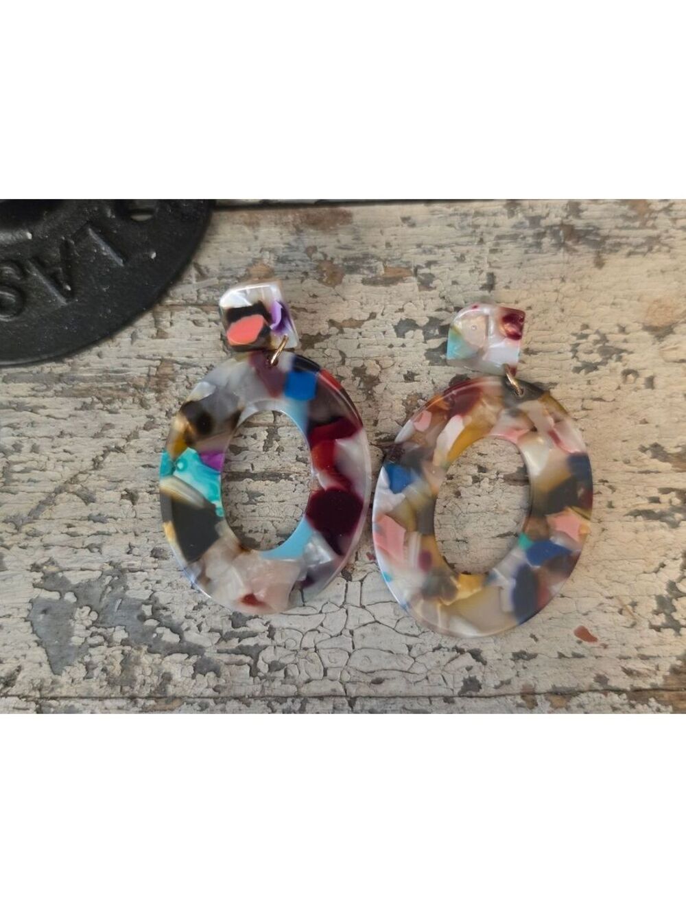 Colorful Resin Oval Drop Earrings with Stud Back